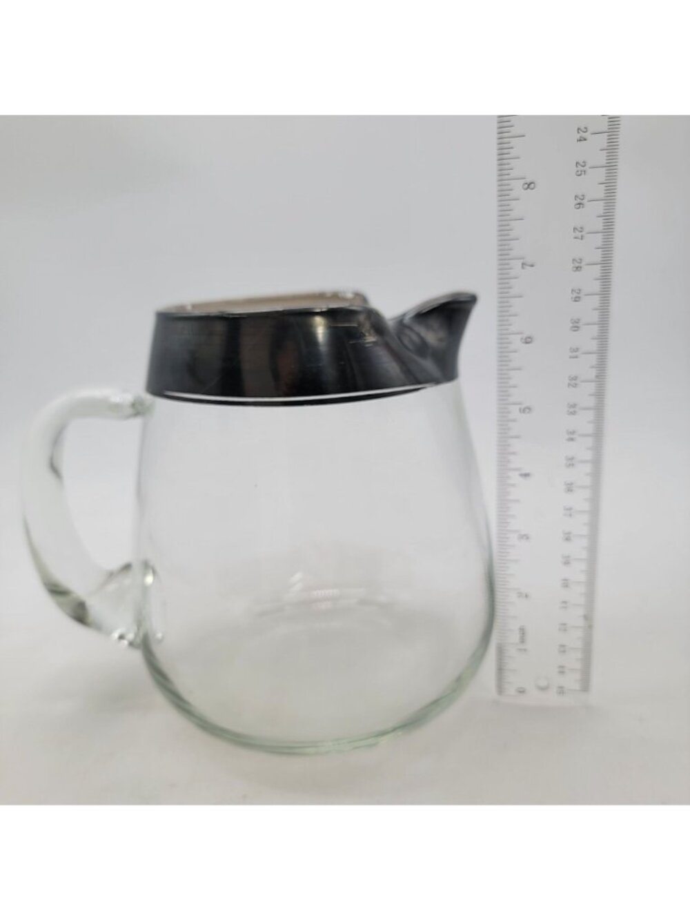 Vintage Mid Century Modern Silver Rimmed Glass Pitcher By Dorothy Thorpe - Picture 7 of 9